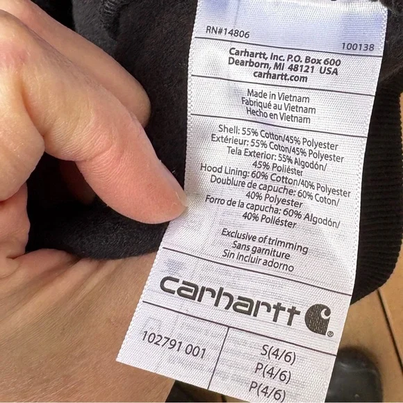 Carhartt Wm’s Relaxed Fit Logo Sleeve Fleece Hoodie NWOT In Black Sz S(4-6) - Picture 9 of 13
